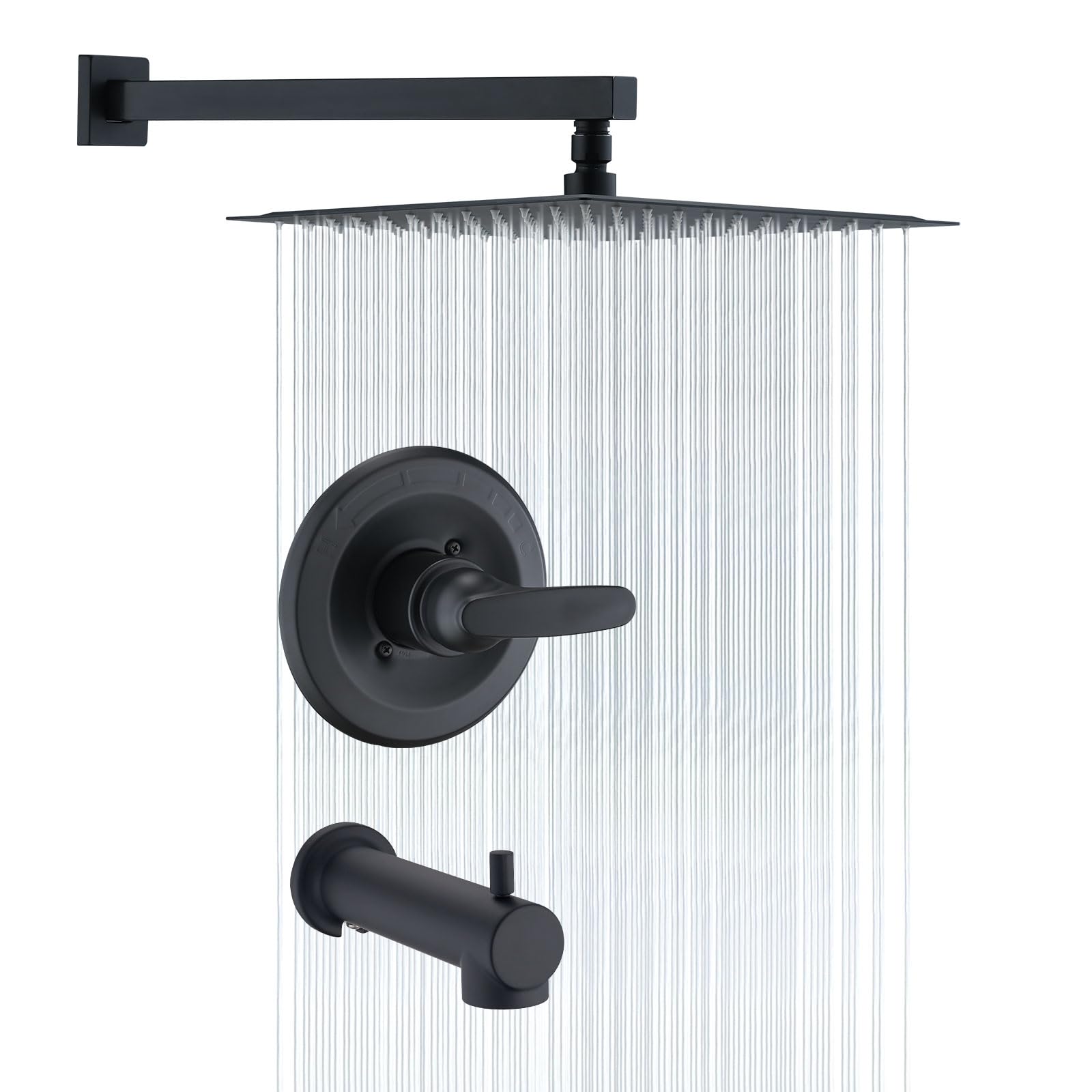 Photo 1 of RAINREVIVE Replacement Faucet Shower Trim Kit for Delta 1300/1400 & 13/14 Series, Tub Shower Faucet Set, High Pressure 12" Square Rain Shower Head - Matte Black (Valve/Cartridge Not Included)