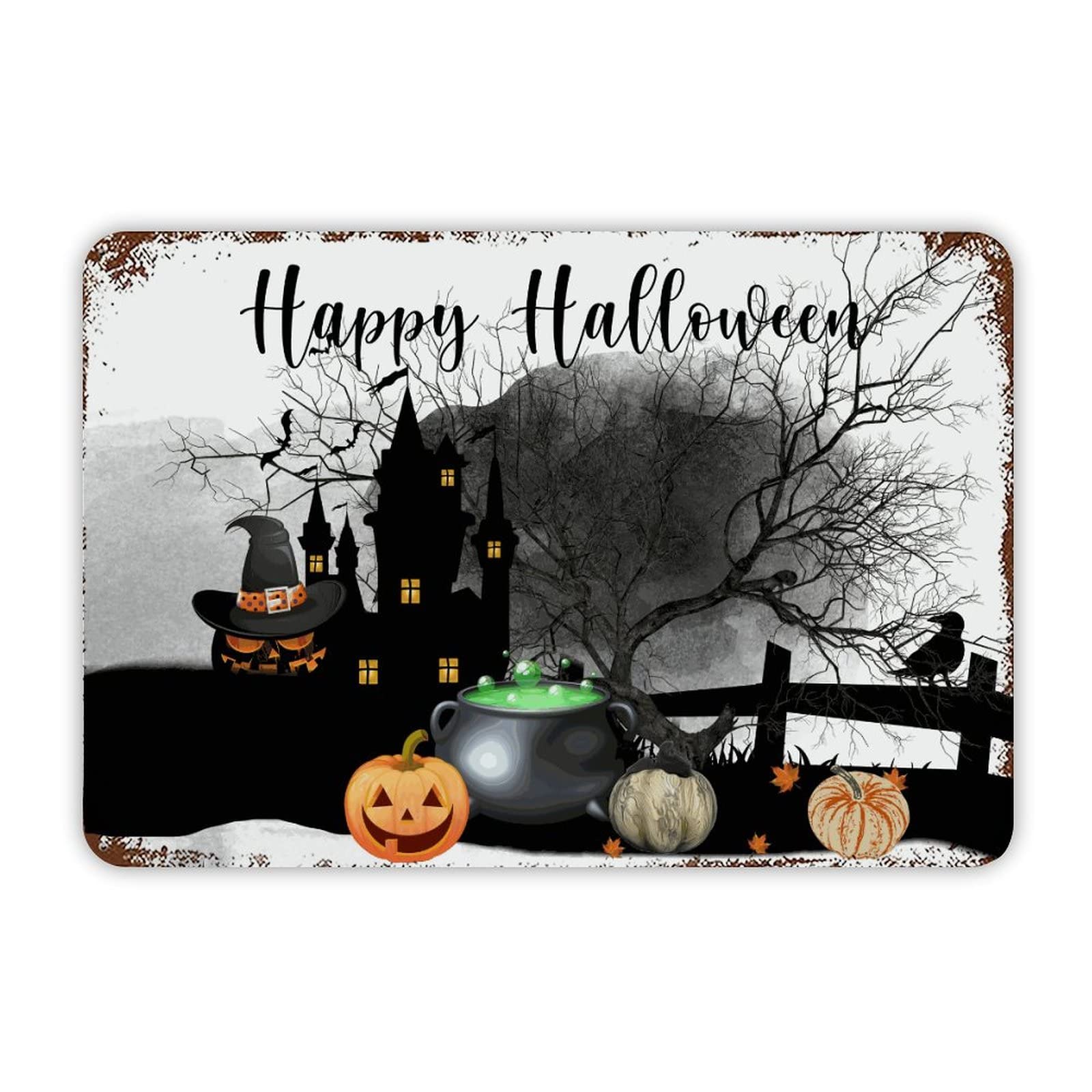 ENEDNATE Happy Halloween Pumpkin House Aluminum Tin Sign 8x12 Inch Waterproof Vintage Metal Sign for School Office Classroom Gate Garage Garden Home Wall Decoration Housewarming Gifts