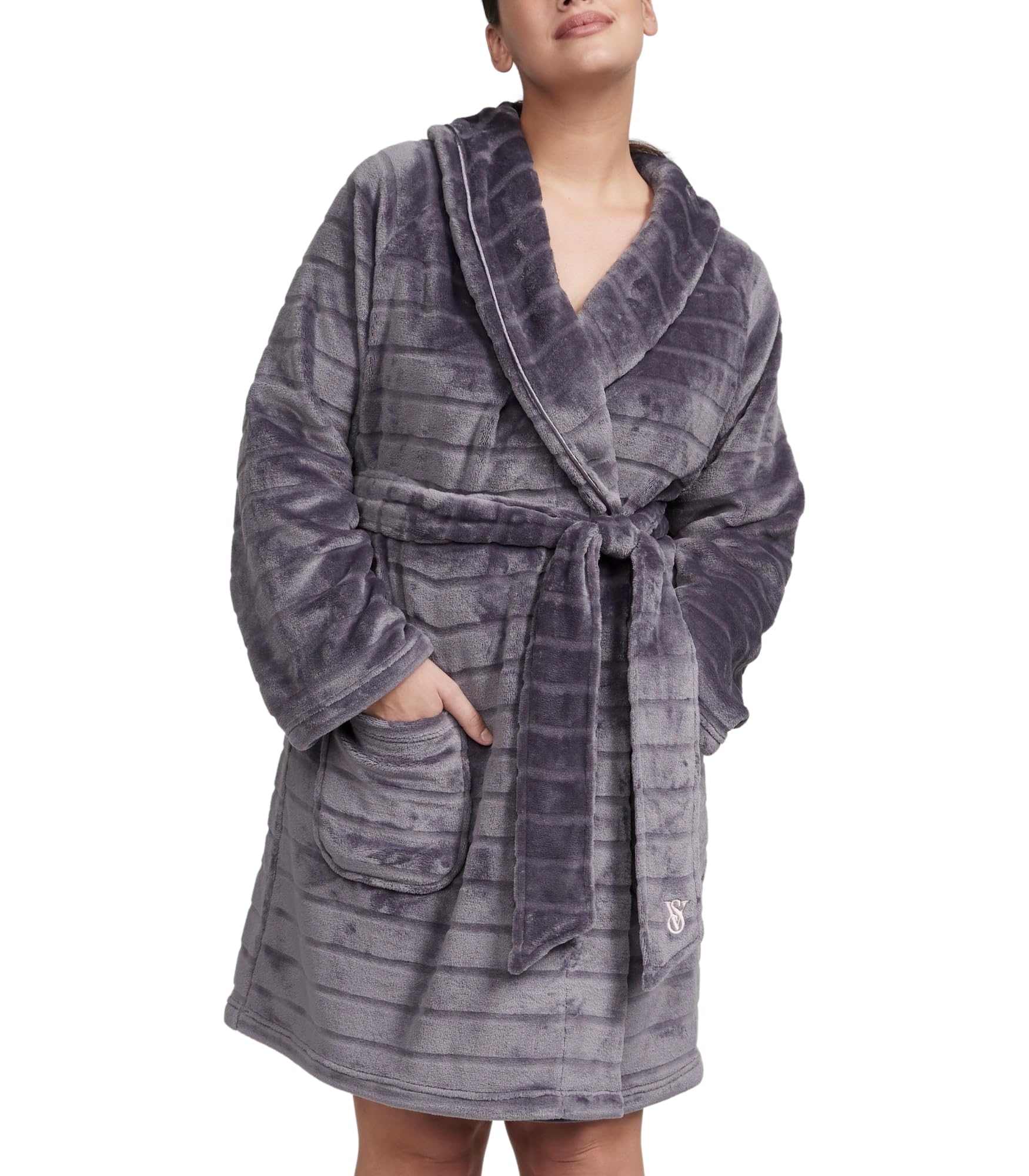 Victoria's SecretShort Cozy Robe, Fleece Fabric, Unlined, Women's Lingerie, Grey (XS/S)