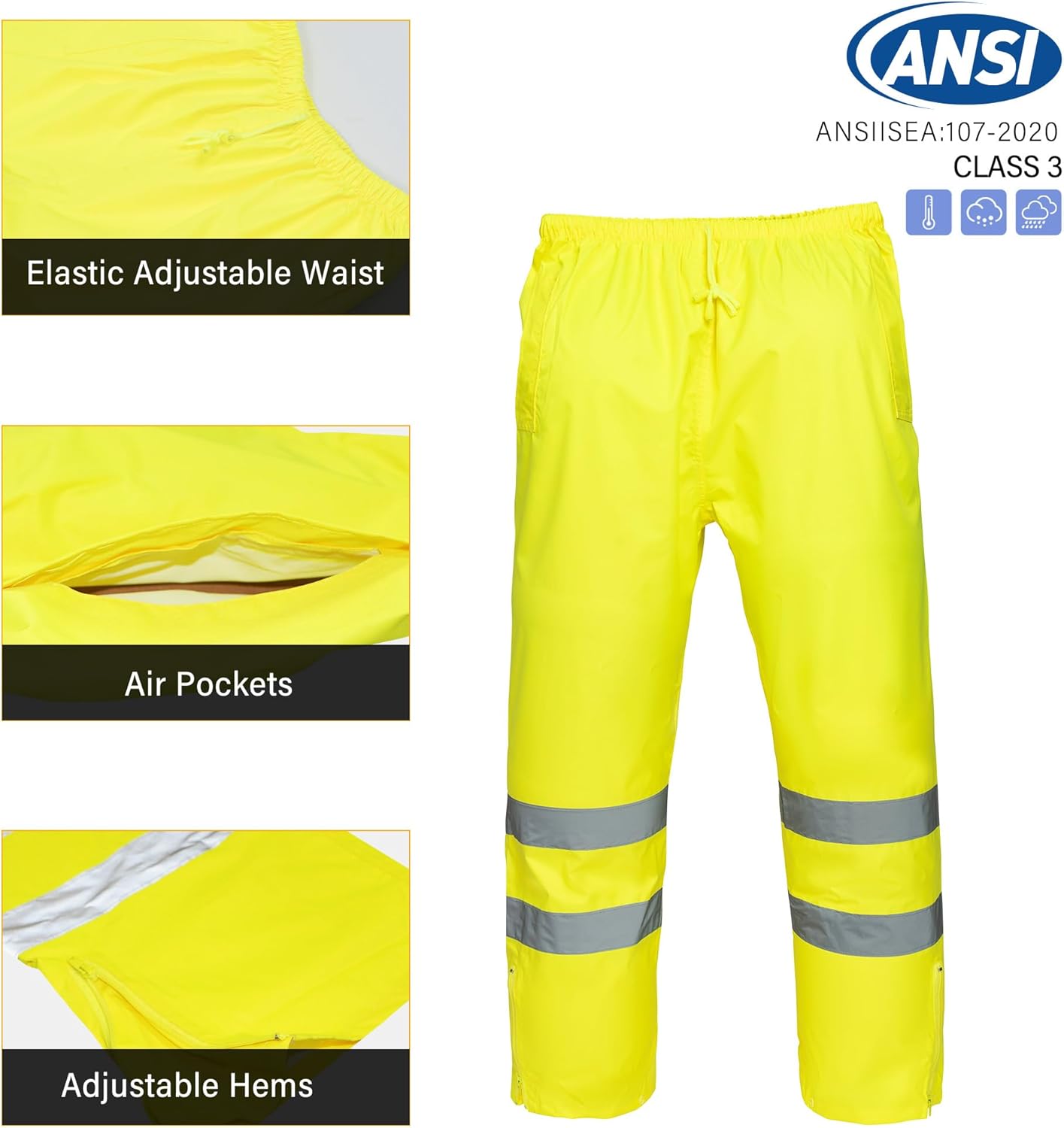 PAFESTER All Seasons Windproof Waterproof Raincoat Lightweight High Visibility Reflective Rain Safety Jacket with Pants - Image 4
