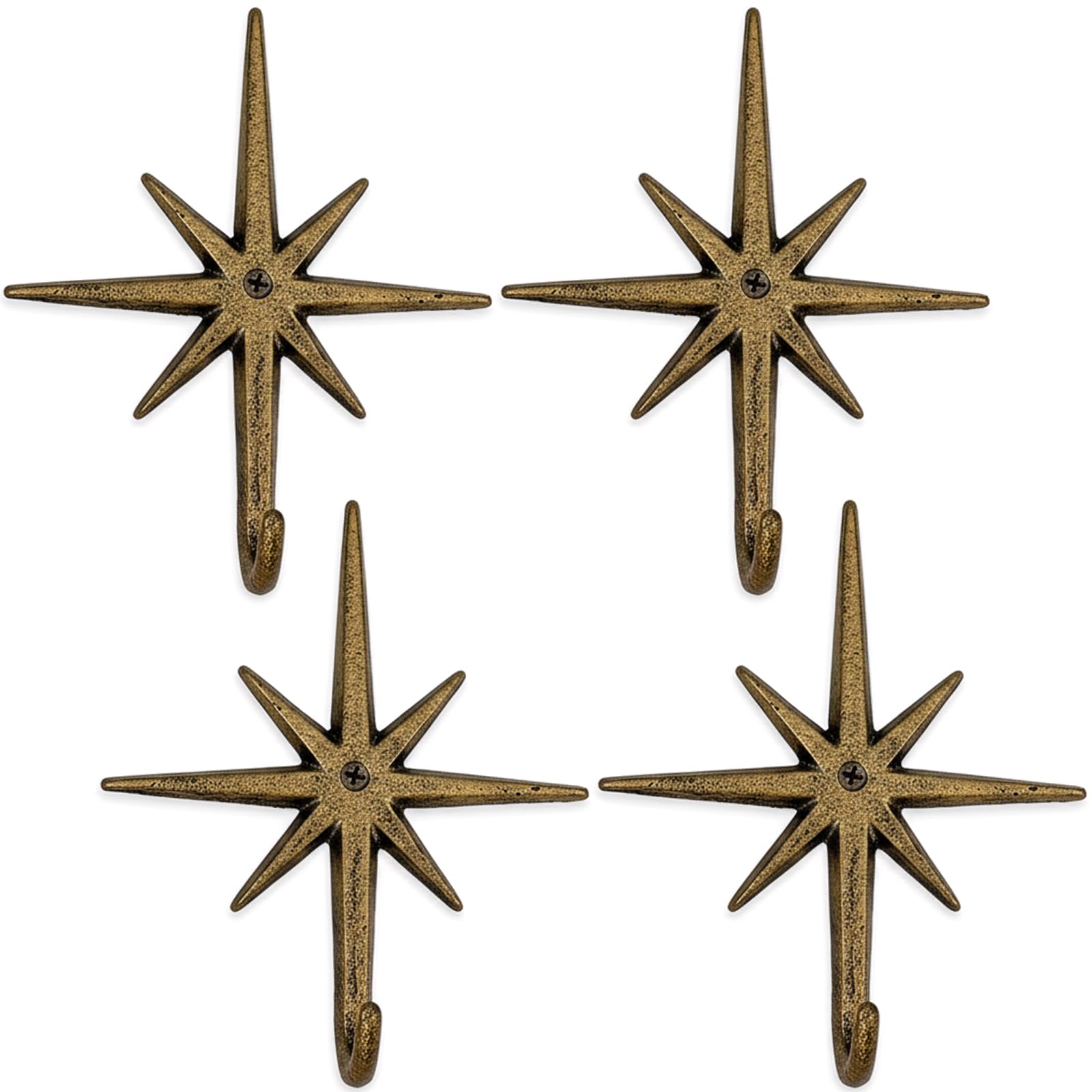 Photo 1 of Nyuemystery 4 Pack Cast Iron Atomic Starburst Wall Hooks - Vintage Gold