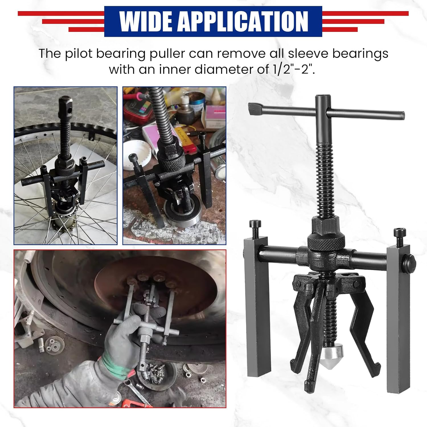 NYXOVA 3 Jaw Bearing Puller, Manual Internal Puller 3 Jaw Bearing Puller Set Extractor Wheel Bearing Puller Tool for Car SUV Motorcycle Motorbike