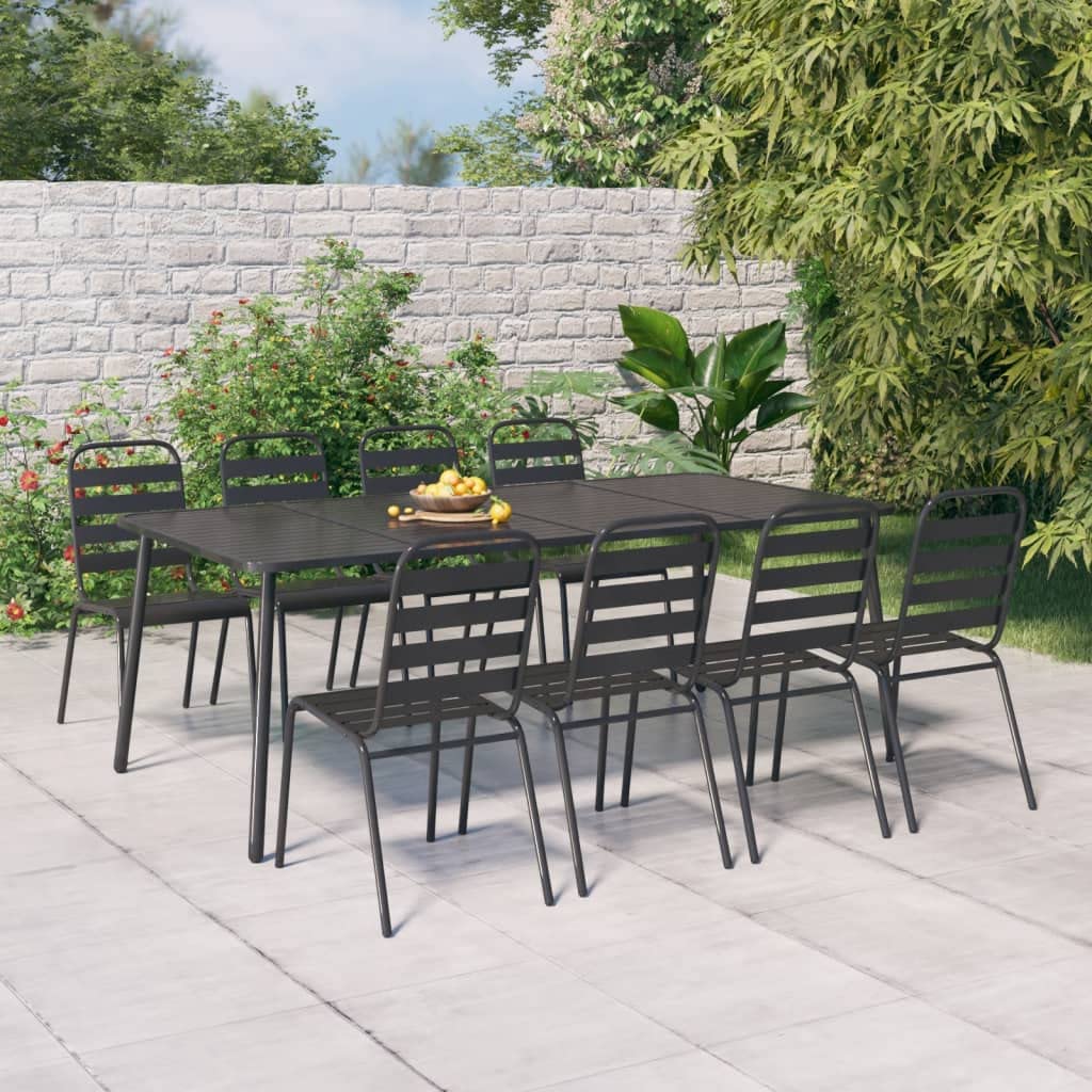 Table de jardin anthracite en acier 200x100x71cm à lattes pour terrasse