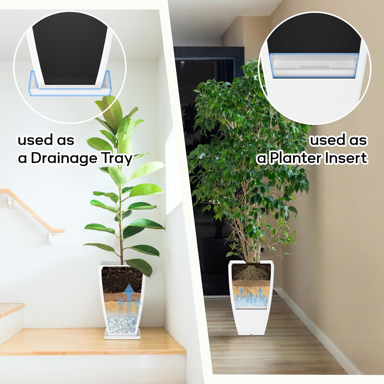 21" Tall Outdoor Planters Set of 2,Front Porch Planter Pots with Drainage Design Holes for Patio, Porch, Garden, Indoor,White