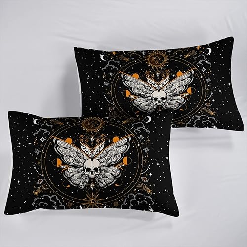 Miniatura 3 de HOSIMA Juego de ropa de cama de mariposa para niñas, diseño de calavera gótica, estilo bohemio, funda de edredón para dormitorio, diseño de sol y