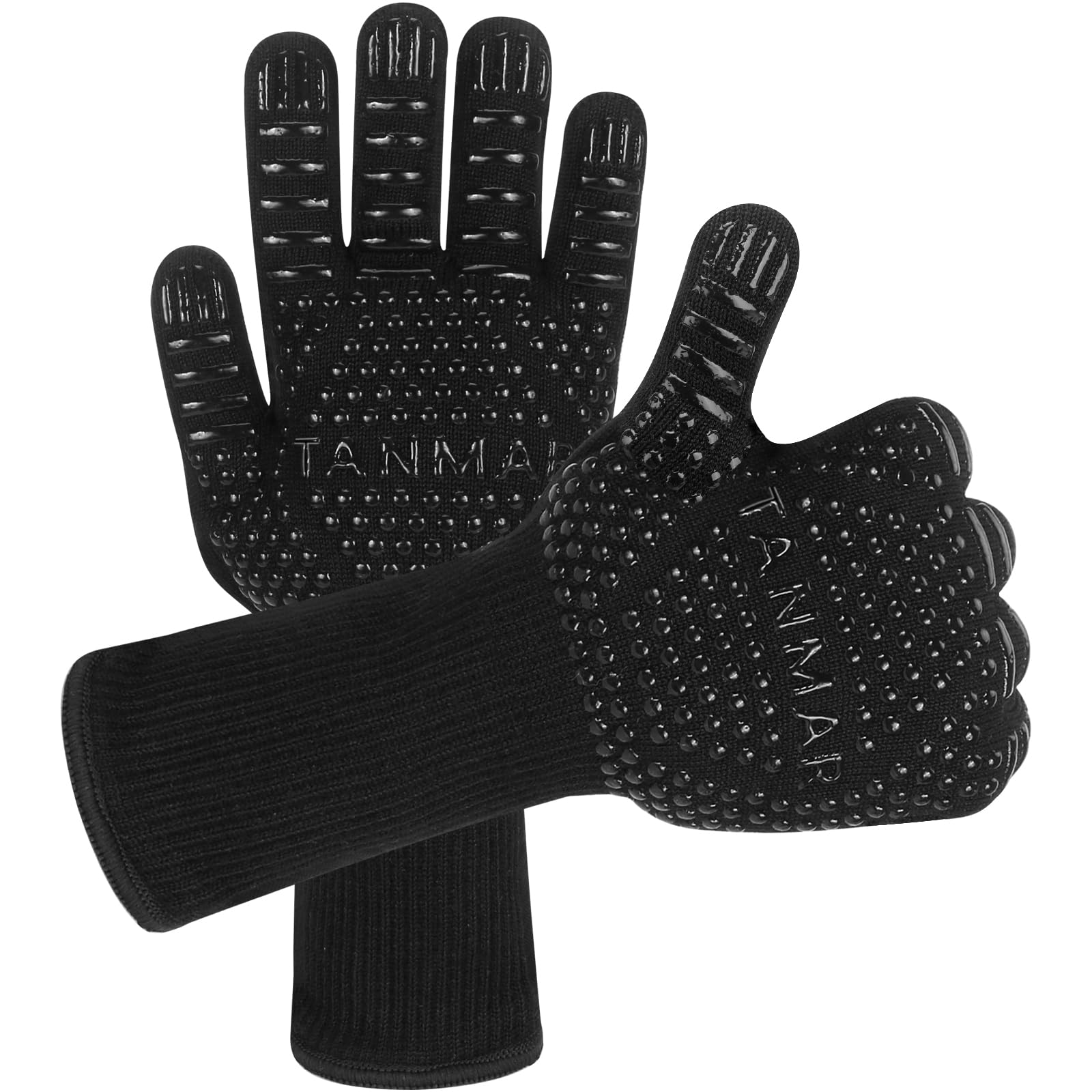 Guantes de parrilla para barbacoa, 800.0 °C, resistentes al calor, antideslizantes, perfectos para barbacoa, cocinar, hornear, chimenea, ahumador, 1 par (negro)