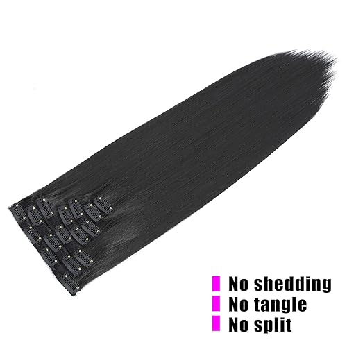 Miniatura 8 de Extensiones de cabello lacio con clip, de 24 pulgadas, 7 piezas, resistentes al calor, de fibra sintética de cabeza completa, con clip, para mujeres