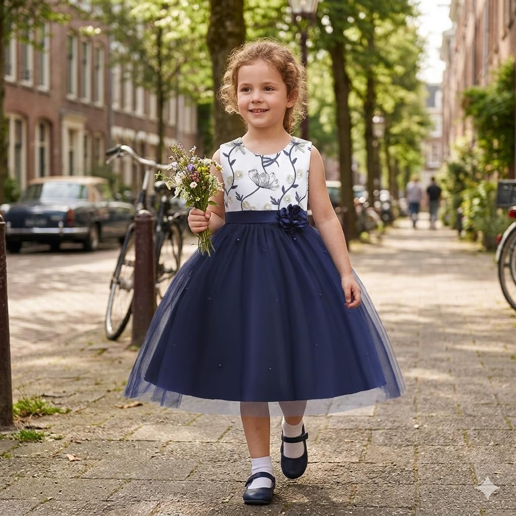 3M-9T Baby Girls Flower Dress Embroidery Paqeant Party Wedding Lace Dresses