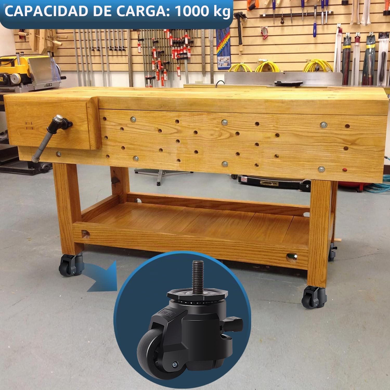 M12X30mm Ruedas para Muebles Pesados Hasta 1000KG, 50MM Ruedas Giratorias Industriales con Diseño de Palanca de Carraca Ajustable, Ruedas Pesados de 360 Grados, Silencioso, Set de 4