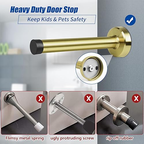 Vista 30 de Topes de puerta, tope de puerta de 5 pulgadas de largo, montado en la pared, topes de puerta de acero inoxidable cepillado satinado puntas