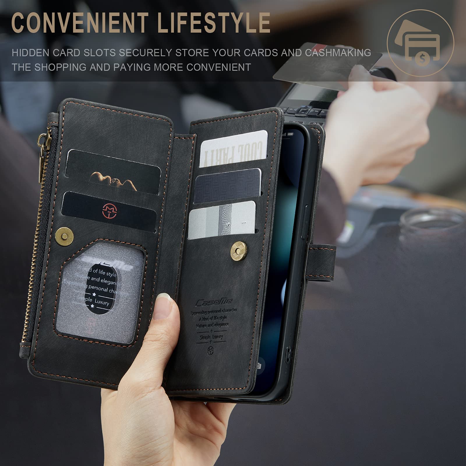 Custodia A Portafoglio Per IPhone 13 Pro Max, Pelle PU Blu, Con 10 Slot E Cavalletto - 2