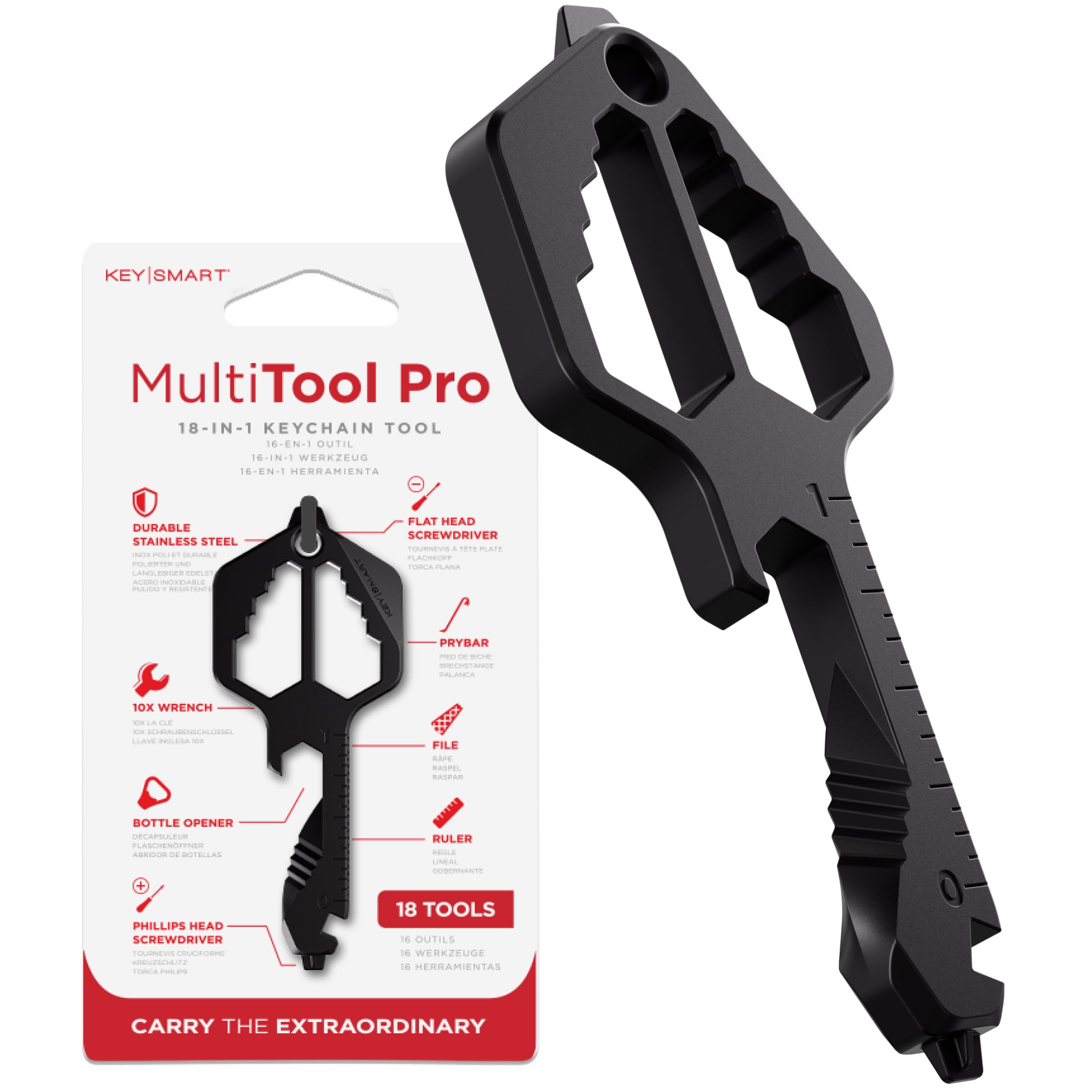 Keysmart Men's Pro Black Multitool Pro - 18-In-1 Multifunction Key Shaped Tool Pocket Multi-Tool Key Chain Bottle Opener Keychain, Key Multitool Keychain For Gift, Edc Gear Keychain, Black, 1 Pack