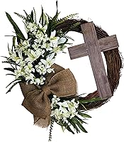 Vista 1 de KLKCMS Corona de Pascua de 13.78 pulgadas con vid colgante, con arpillera rústica para decoración de vacaciones, boda, vacaciones, casa de campo