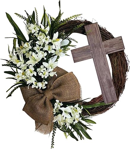 KLKCMS Corona de Pascua de 1378 pulgadas con vid colgante con arpillera rústica para decoración de vacaciones boda vacaciones casa de campo sin