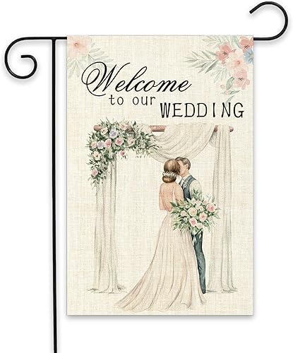 Bandera de bienvenida a nuestra boda para jardín, decoración de patio de bienvenida de boda, letrero romántico para patio de boda, fiesta de boda,