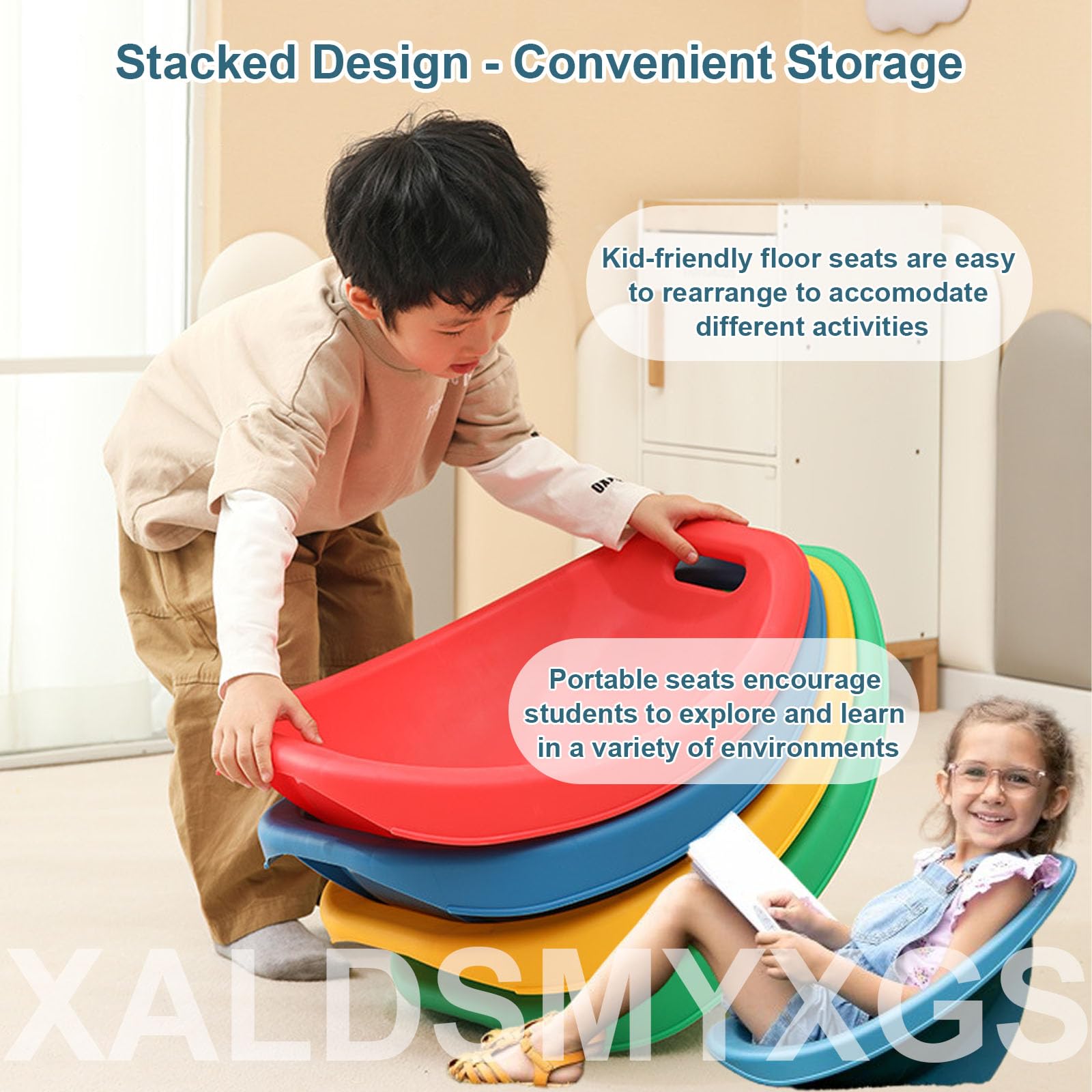 Générique Chaise à Bascule Scoop pour Salle de Classe, Chaise de Sol en Plastique pour Enfants, Chaise de Lecture avec Support Dorsal, siège de Classe Flexible, Chaise sensorielle à Bascule,Jaune
