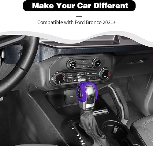 Miniatura 3 de Cubierta para perilla de palanca de cambios de automóvil para consola central, compatible con Ford Bronco 2021 2022 + accesorios interiores (morado,
