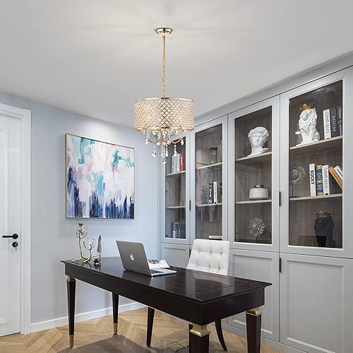 Miniatura 3 de Warehouse of Tiffany Lucilia - Lámpara de araña iluminada de cristal Pandent de 18 pulgadas, estilo moderno y glamuroso, acabado dorado, 4 luces