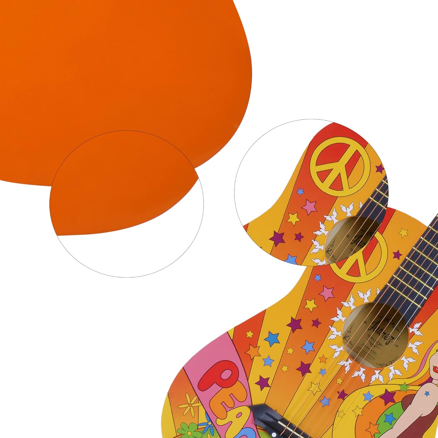 Juârez Acoustic Guitar, 38 Inch Cutaway, JRZ38CT, Hippie Funky Design, with Bag, Picks, Strap & Extra String set