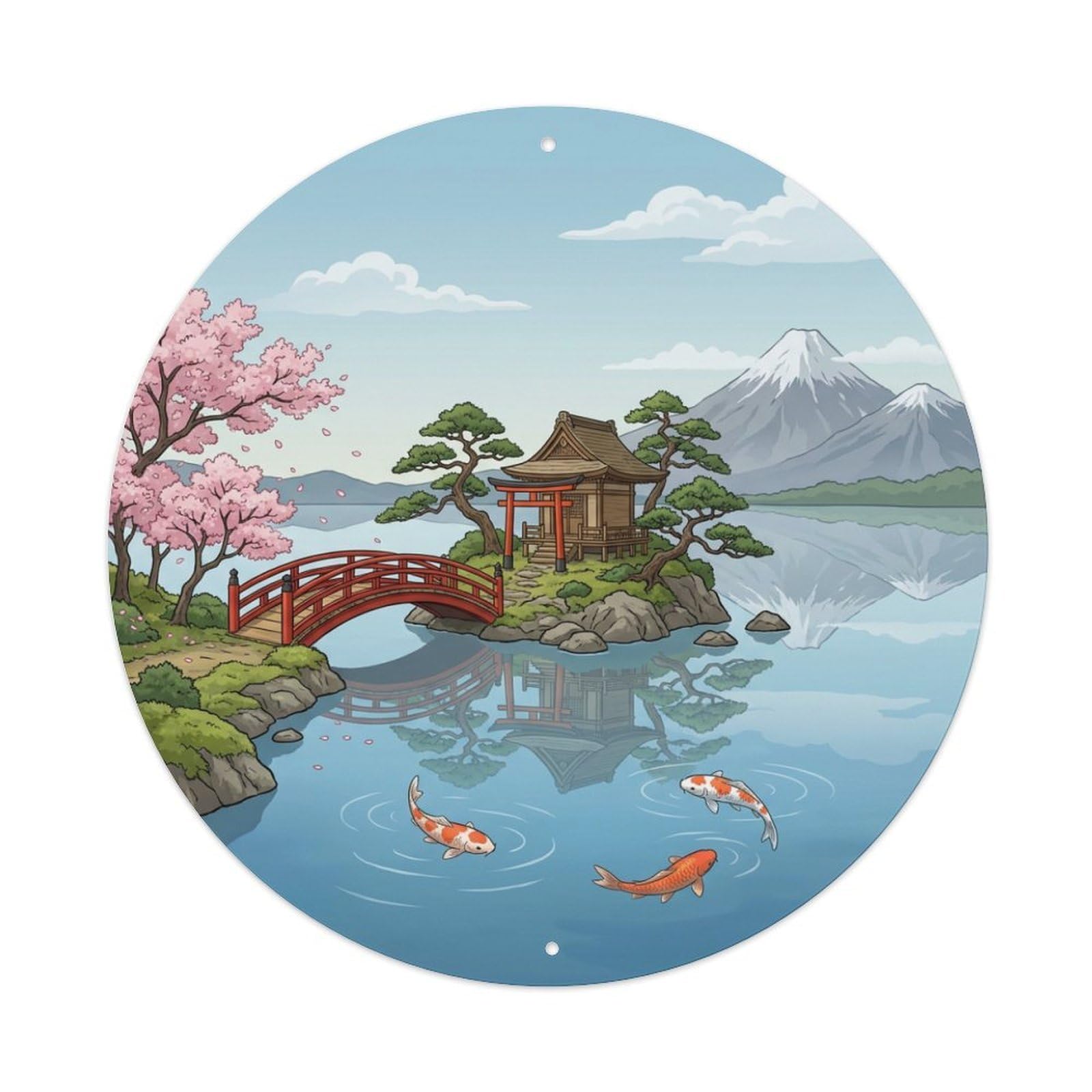 Galvaxio Style Japanese Island Shrine Koi Fish Lake Waters Metal Tin Sign