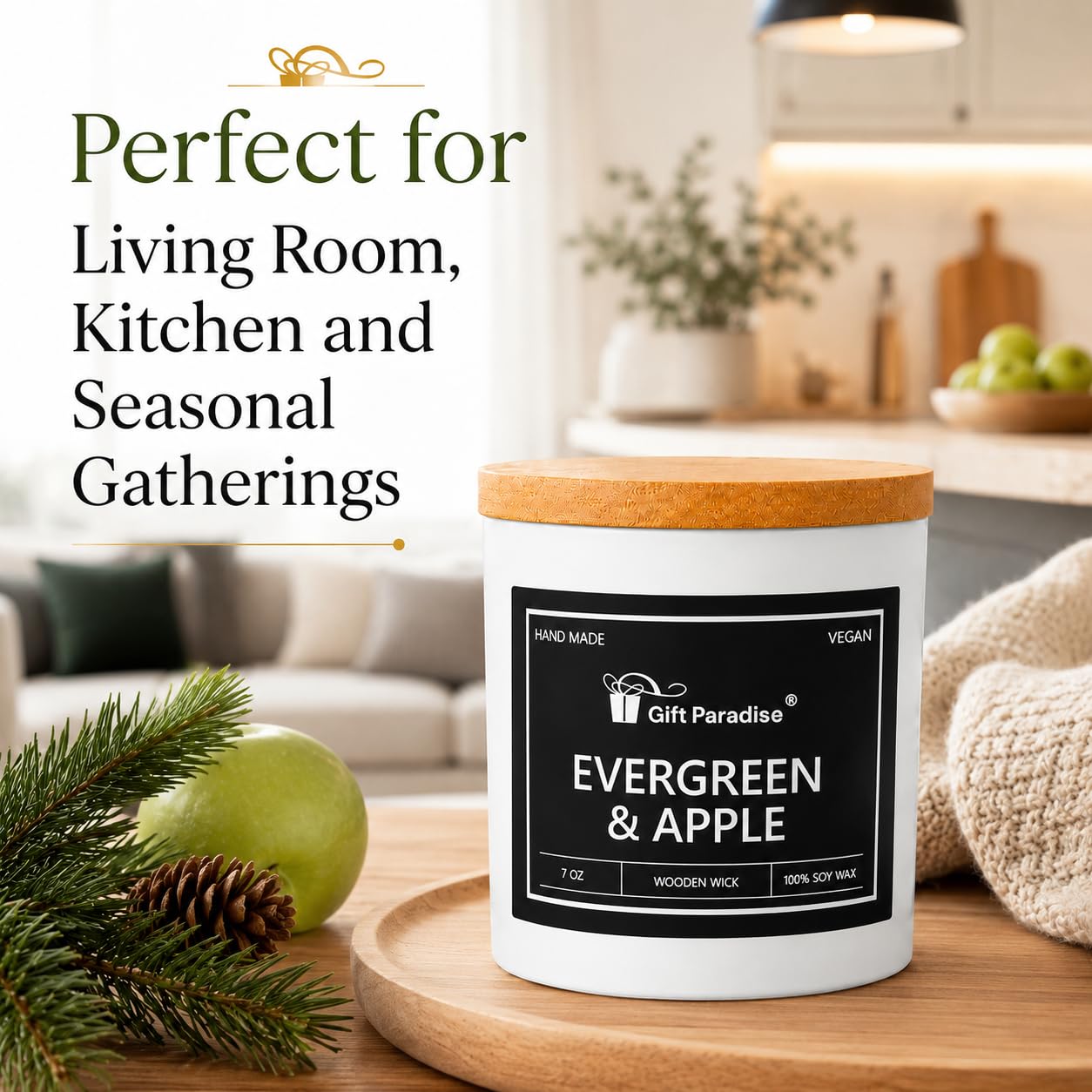 Gift Paradise® Evergreen & Apple Bougie de soja 200 ml Boîte cadeau magnétique