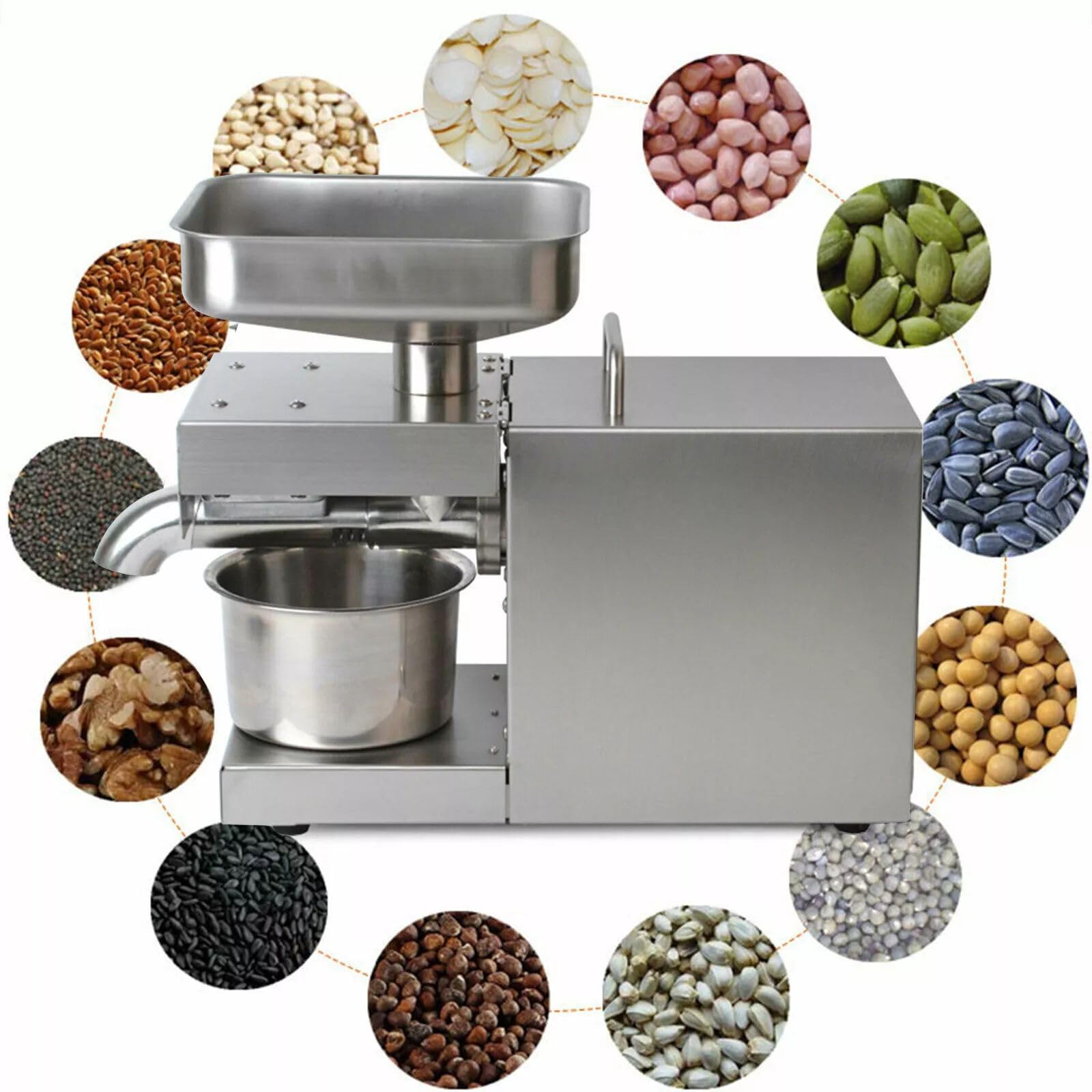 Oil Press Machine Commercial Automatic Cold/Hot Oil Press Machine With Oil Cup Stainless Steel Organic Oil Press Electric Oil Complete Accessories Durable For Peanuts Walnuts Olives (600W 110V)