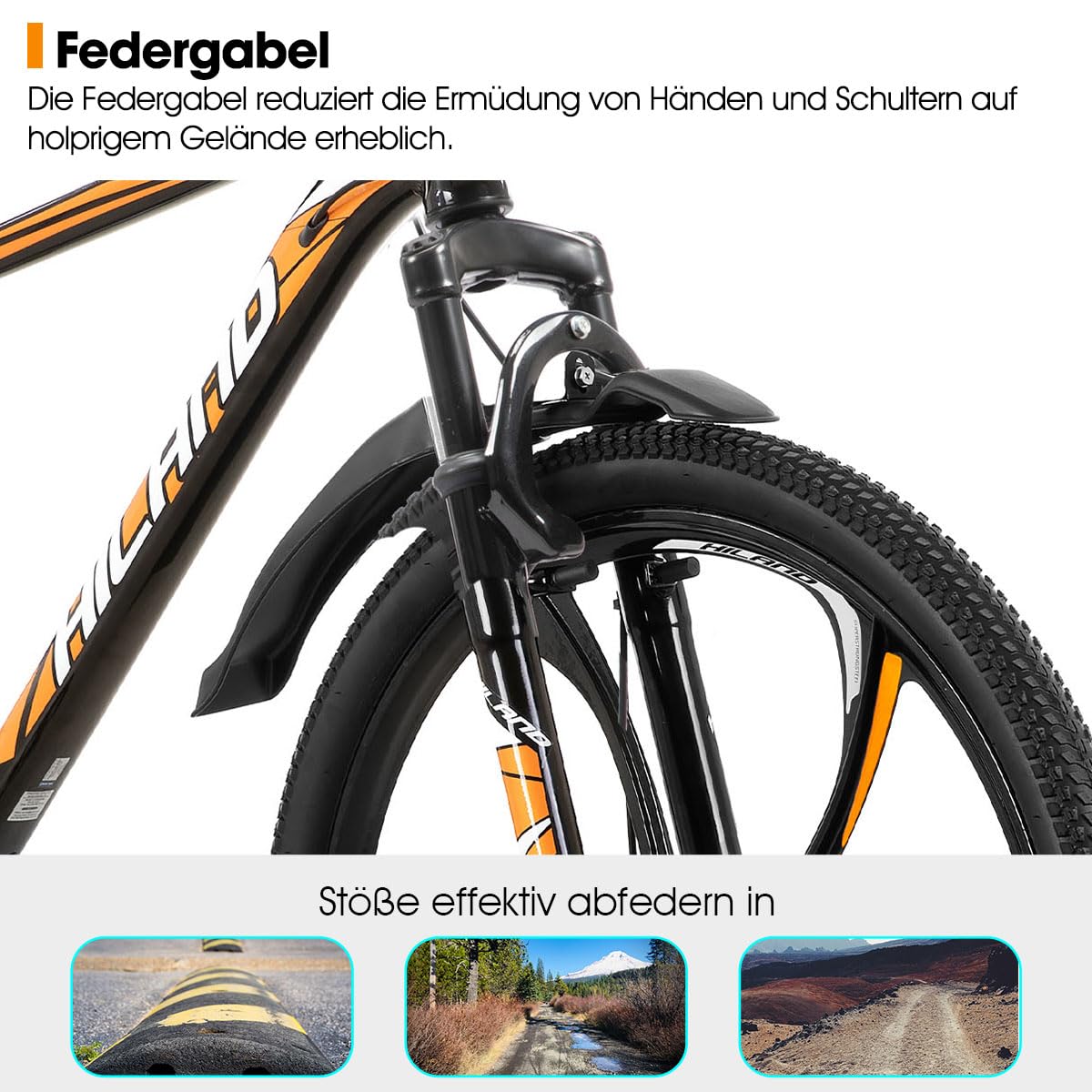 Hiland Mountain Bike 26 Pollici per Adulto 3/6 Raggi 18 Marce Uomo Donna Mountain Bike con Freno a Doppio Disco 26" MTB Telaio Alluminio Bicicletta， Nero e Rosso/Arancio/Nero e Blu/Bianco