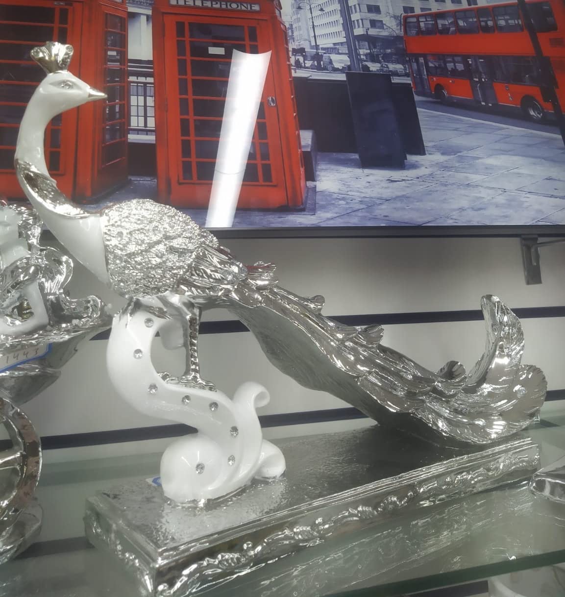 Biznest Silver,White Italian White Silver Peacock Stand Romany Diamante Gift Ornament Home