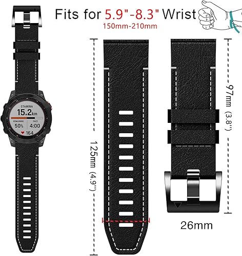 Miniatura 7 de Abanen Correas de reloj de cuero de ajuste rápido de 1.024 in para Garmin epix Pro de 2.008 in, Fenix 7X, Fenix 6X, Fenix 5X, fibra de cuero con