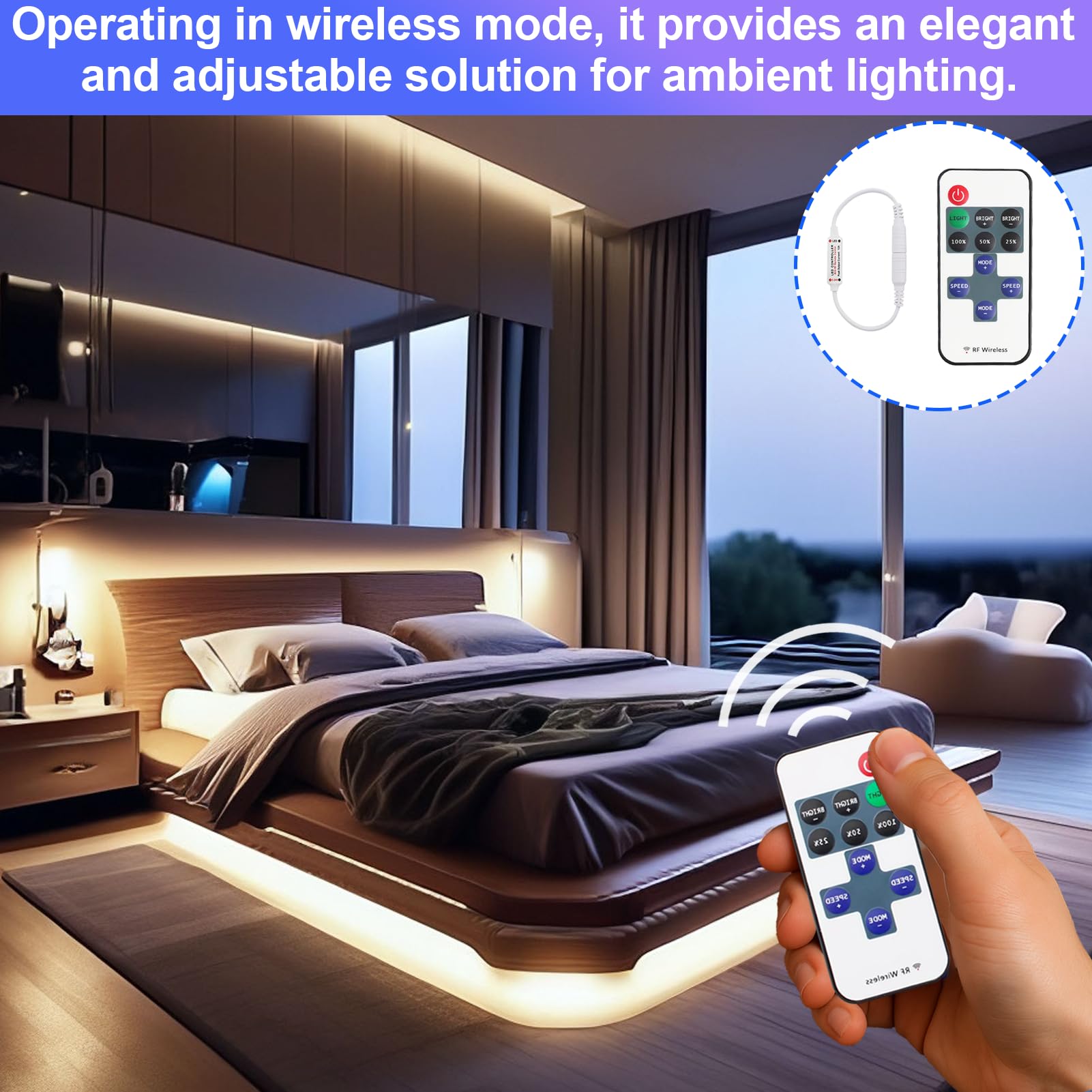 Ebksqs Controlador RF11 con Cable DC 5V-24V 5A - Regulador Intensidad Tira Monocromática - Mando a Distancia para Cinta SMD 3528 2835 (Blanco) - 5