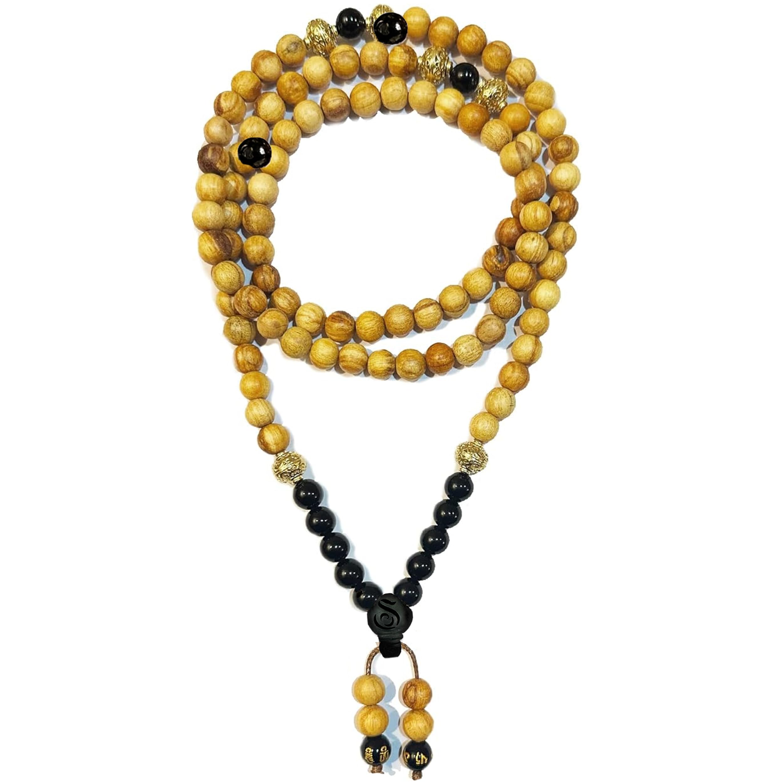 Samsara collana tibetana Palo Santo e onice - mala tibetano con 108 grani