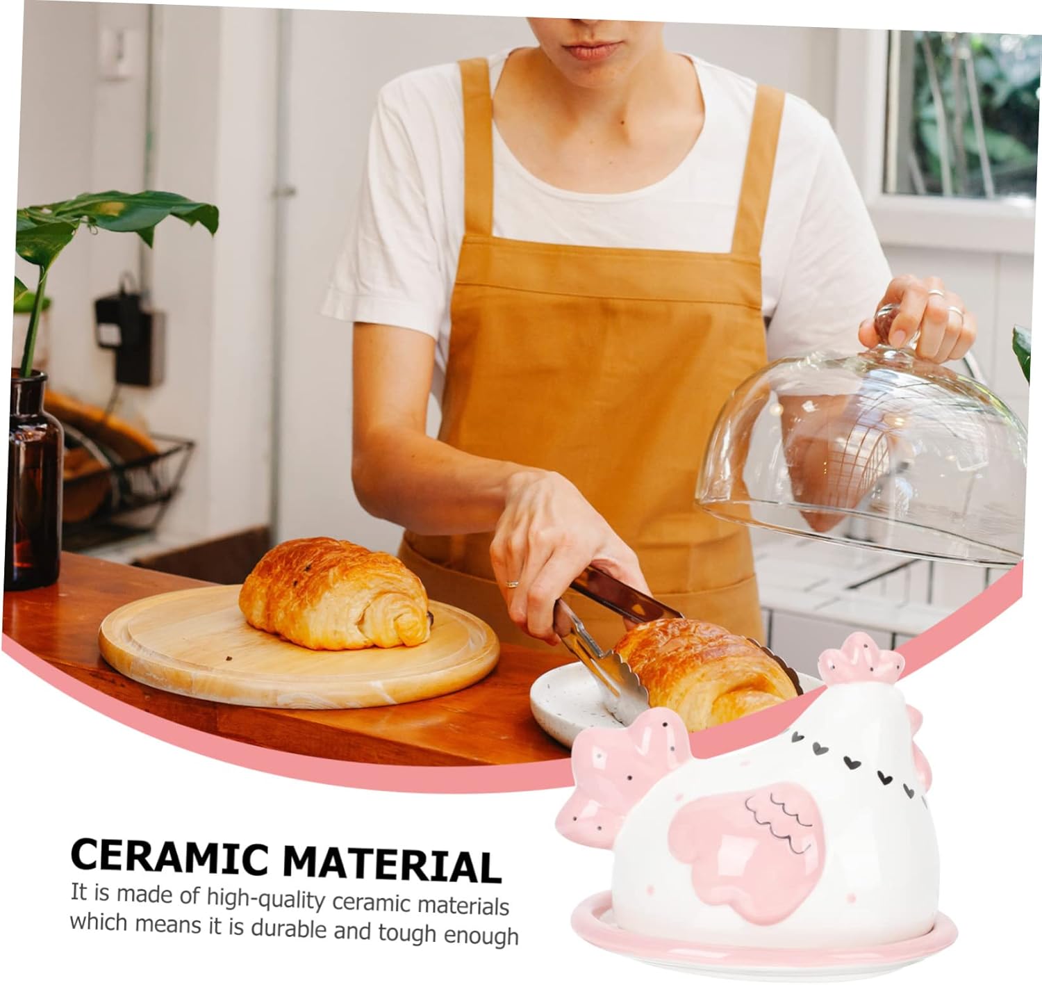 Ceramic Butter Container Chick Snack Plate Cute Butter Box for Kitchen Countertop Smooth Surface Easy Clean Suitable for Home and Dessert Shop Gift