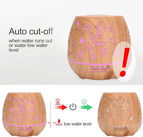 Miniatura 2 de FILFEEL Humidificador de aire de 13.5 fl oz, difusor de aroma hueco de grano de madera, humidificador de control remoto, humidificador de niebla