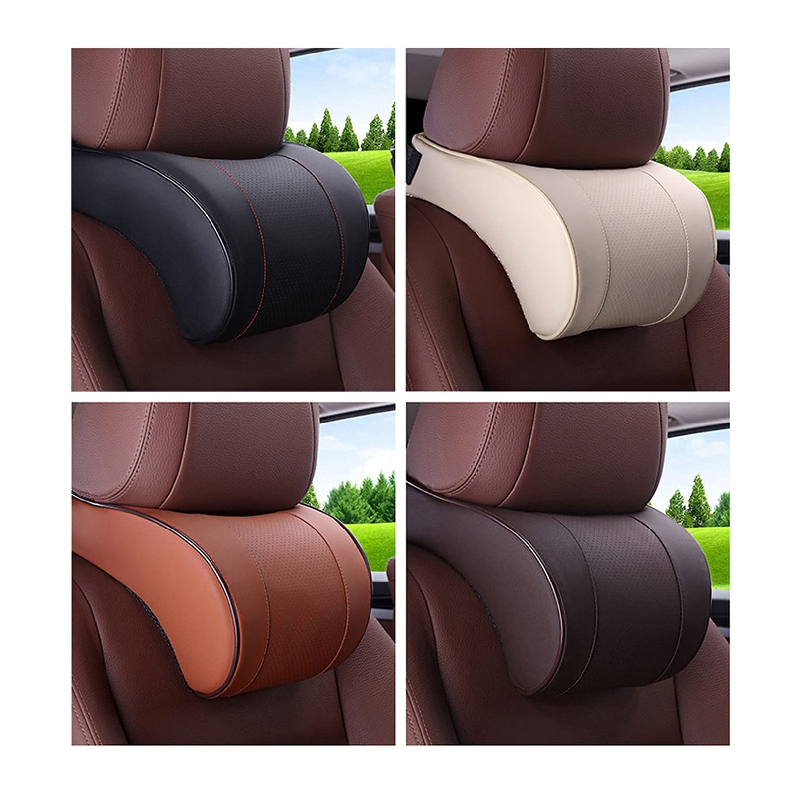 Cuscini per Il Collo dell'auto Protezione per poggiatesta in Pelle PU Cuscino per poggiatesta Universale Nero/Rosso Facile da installare e da Pulire (Color : Black)