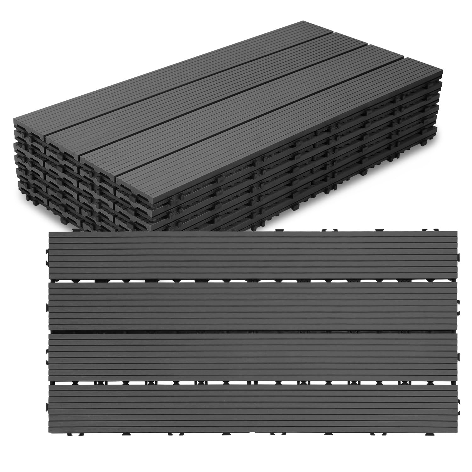 60 Stück WPC Terrassenfliesen, 30x60 cm WPC Fliesen,Gartenfliesen mit Klick-System,Terrassendielen Balkonfliesen Klickfliesen,Terrassendielen Wasserfest,für 10m² Anthrazit