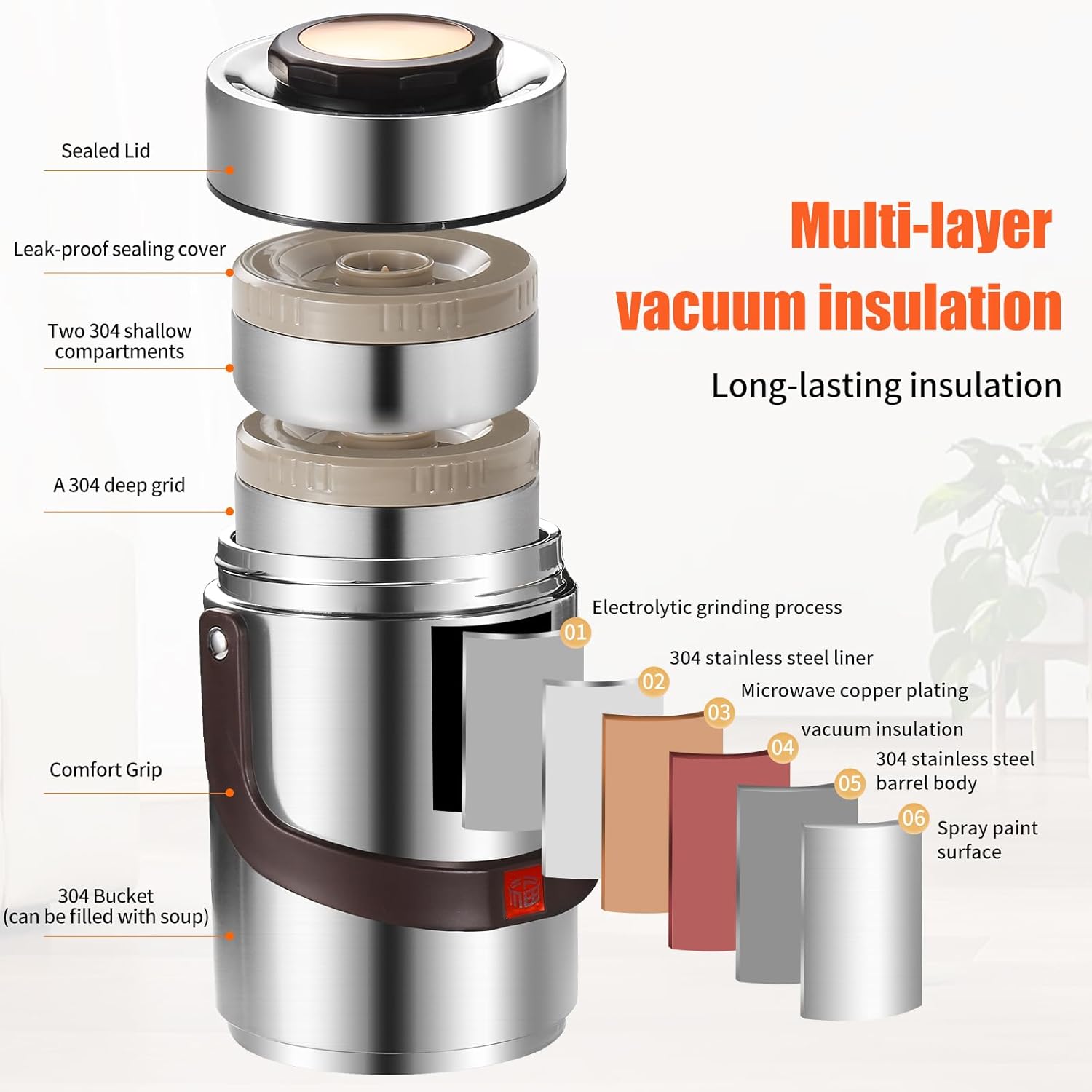 67 Oz Adults Stainless Steel Vacuum Soup Thermo For Hot Food with Inserts Stackable Bento Box and Lunch Bag,Width Mouth Portable Nsulated Food Jar Lunch Container (silvery, 67 oz)