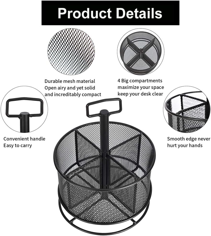 Marbrasse Mesh Desk Organizer, 360-Degree Rotating Multi-Functional Pen Holder, 4 Compartments Desktop Stationary Organizer, Home Office Art Supply Storage Box Caddy (Black) : Office Products