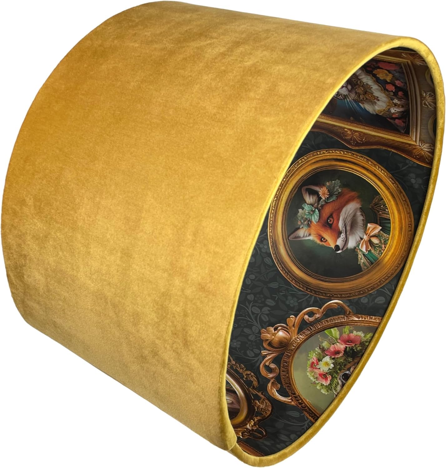 Velvet Lampshade for Ceiling or Table Lamps, Funky Statement Light Shade with Quirky Victorian Animal Portraits, Choice of Colours