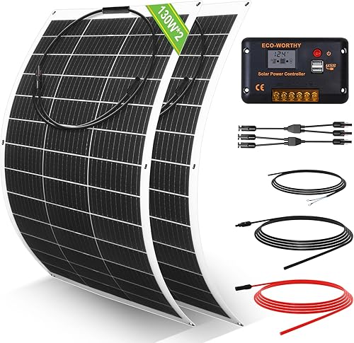 Miniatura 8 de ECO-WORTHY Kit de panel solar flexible de 130 vatios y 12 voltios para casa rodante, barco y superficies irregulares 1 panel solar mono de 130 W +