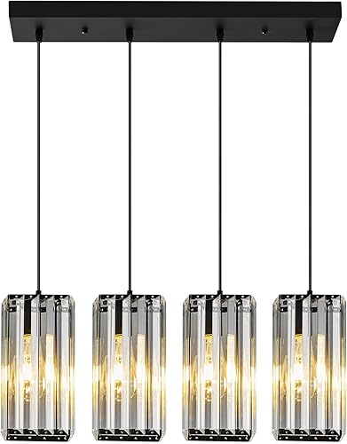 zhllmq Lámpara colgante moderna rectangular negra, mini candelabros de cristal, lámpara colgante ajustable para cocina, isla, comedor, sala de