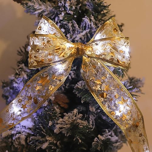 Miniatura 4 de LONGJIN Luces doradas para árbol de Navidad, cinta iluminada de 32.8 pies para árbol de Navidad y 100 luces LED, alambre de cobre, guirnalda de