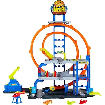 Hot Wheels Mega Loop Garage Playset with Car & Helicopter