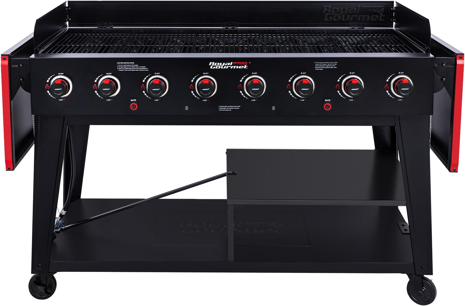 Royal Gourmet GB8003 8-Burner Propane Gas Grill with Foldable Side Tables, Large Propane BBQ Grill with Porcelain-Enameled Steel Wire Grates for Outdoor Party or Backyard Grilling, Black