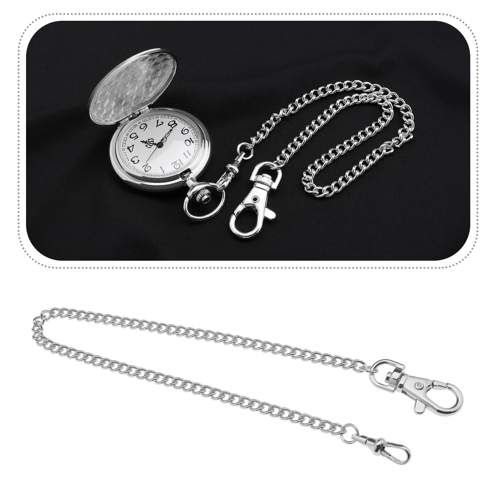 OTOTEC Taschenuhrenkette Weste Kette Albert Uhrenkette mit Karabinerverschluss 14,5 Zoll Klassisch Metallplattiert Taschenuhr Zubehör Silber