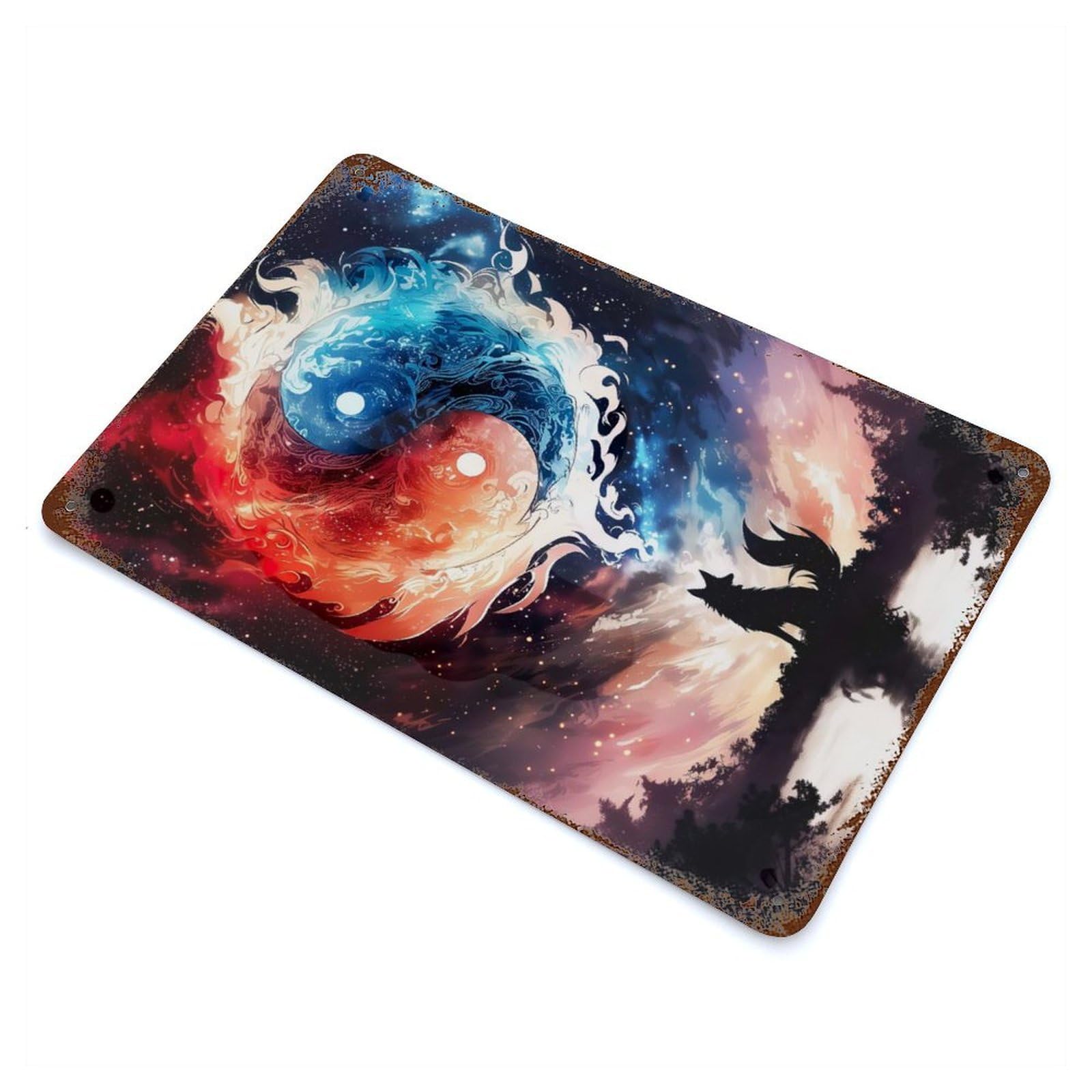 Dreaming Yin And Yang Rust Effect Tin Sign 11.8"x7.9", Ideal for Cafe, Home Bar And Lounge Decor