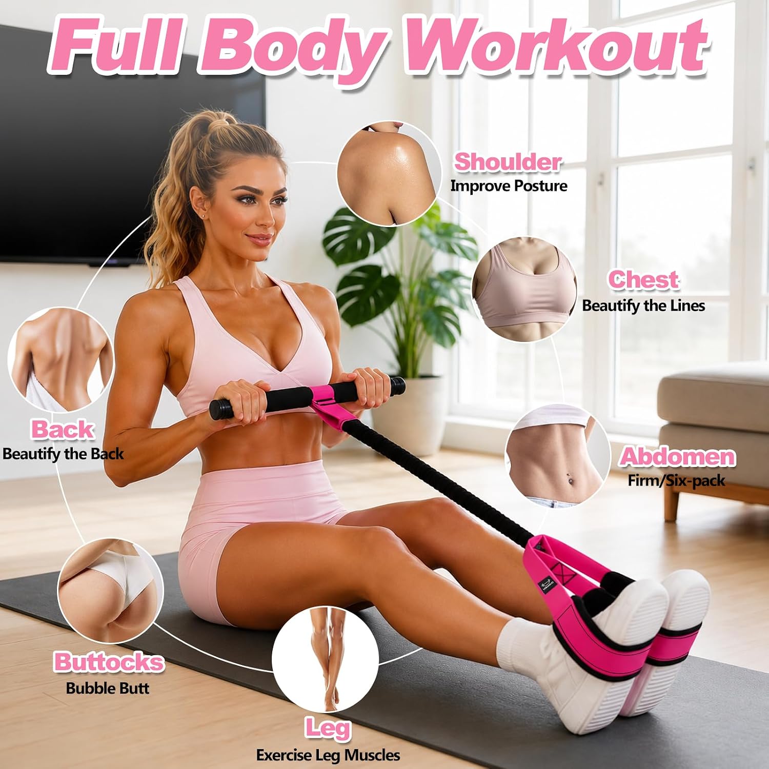 Pedal Resistance Band with Handles,Multifunctional Exercise Bands | 55LBS Foot Pedal Sit-Up Workout Bands for Core, Abs, Legs & Arms – Home Gym Equipment for Women, Full-Body Strength Training