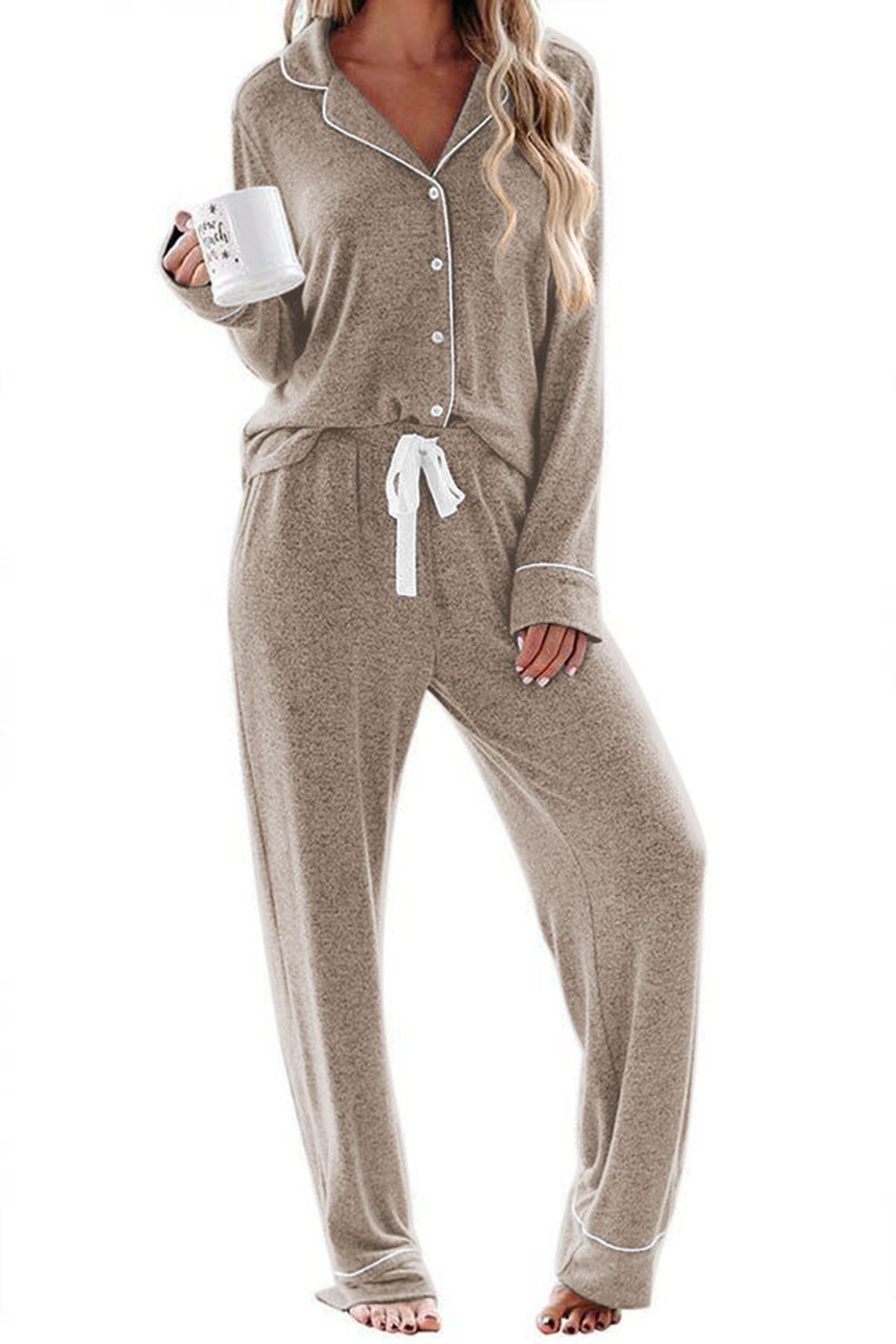 Ekouaer Women's Pajamas Long Sleeve Loungewear Casual Button Down Pjs