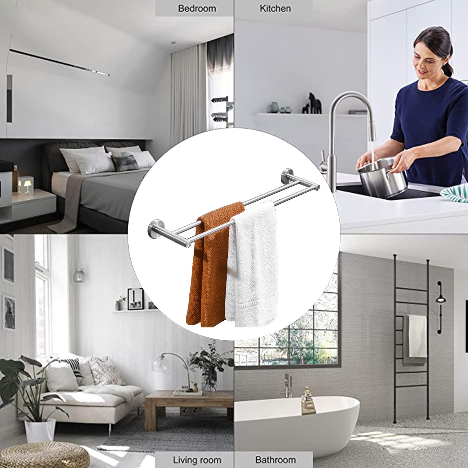 Portasciugamani Doppio a Parete, portasciugamani Tondo in Acciaio Inossidabile SUS304 con Finitura Spazzolata per Bagno o Cucina, 40cm-100cm Opzionale (Dimensioni : 100cm)