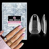 Vista 17 de UNA GELLA 216 puntas de uñas de almendra medianas, uñas postizas de gel preformadas para cobertura completa, uñas postizas francesas acrílicas