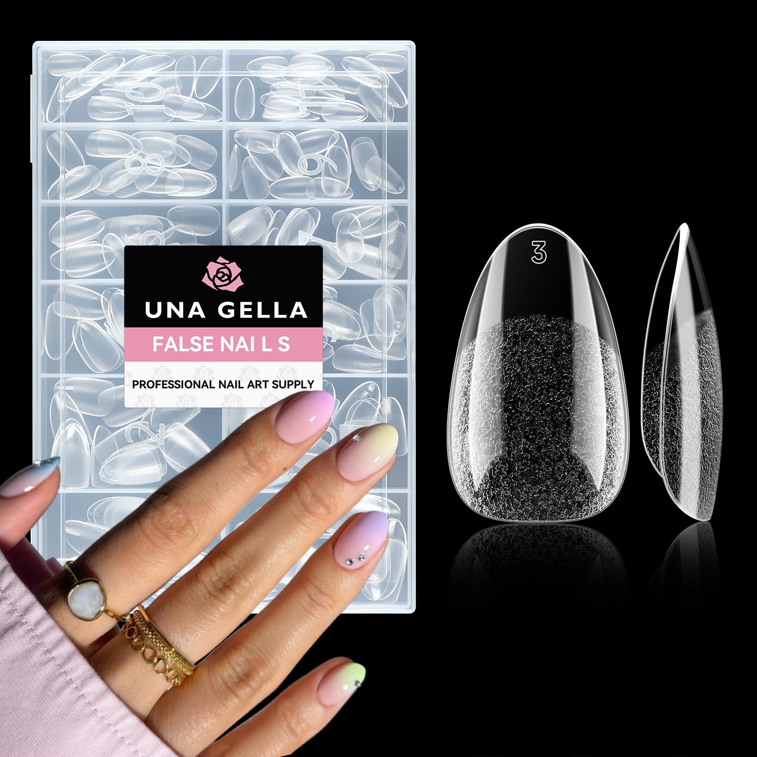 UNA GELLA Short Almond Round Nail Tips 216pcs/12 Sizes Soft Gel Tips | Pre-shape Oval Full Cover Acrylic Press on Nails, Salon Quality Fake Nails, Easy DIY Extension Press On Nails, Gift for Women